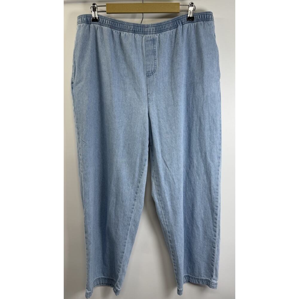 Basic Editions Pull On Denim Pants XL Lt Wash Cottagecore Grandma Core 27 Inseam